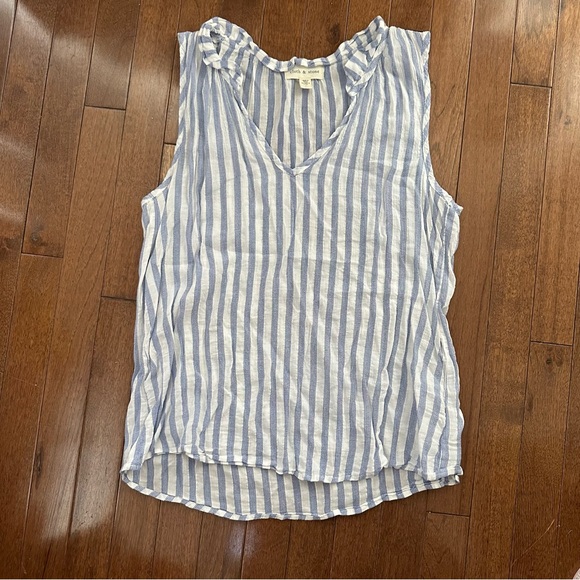 Anthropologie Cloth & Stone smock neck blue white stripe tank top blouse large - Picture 2 of 8